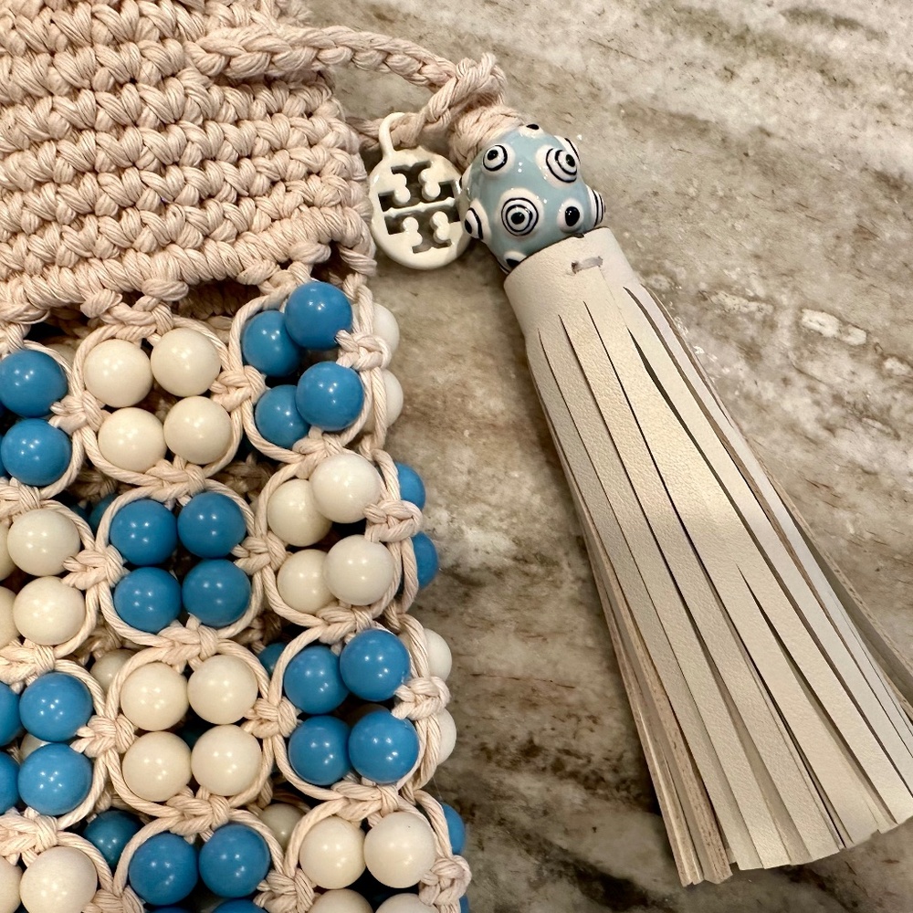 *SOLD* TORY BURCH Beaded Drawstring Mini Bag - Blue Multi - Crochet - NWOT - Picture 6 of 10